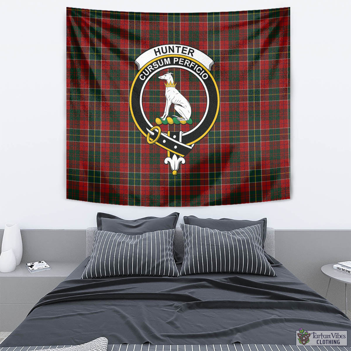 Tartan Vibes Clothing Hunter USA Tartan Tapestry Wall Hanging and Home Decor for Room with Family Crest