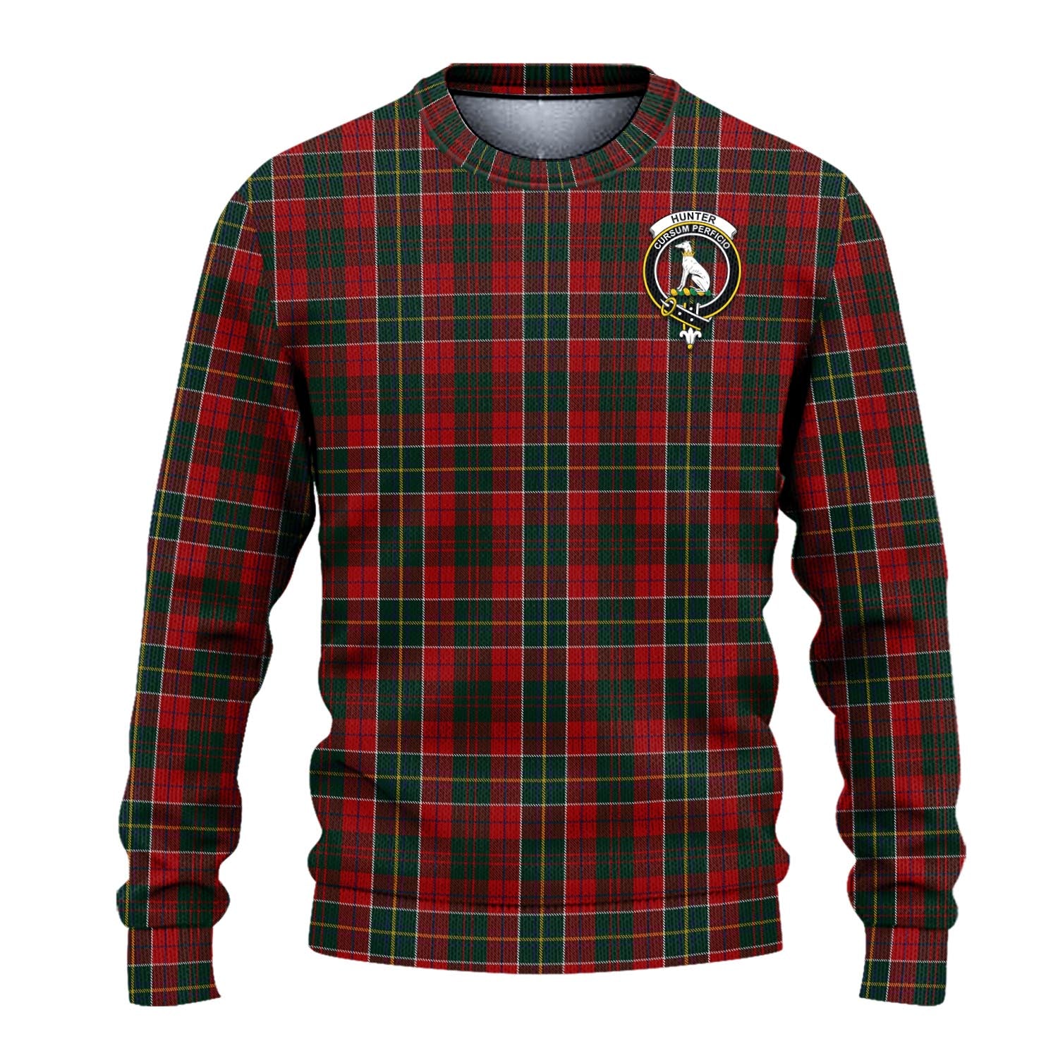 Hunter USA Tartan Knitted Sweater with Family Crest - Tartanvibesclothing