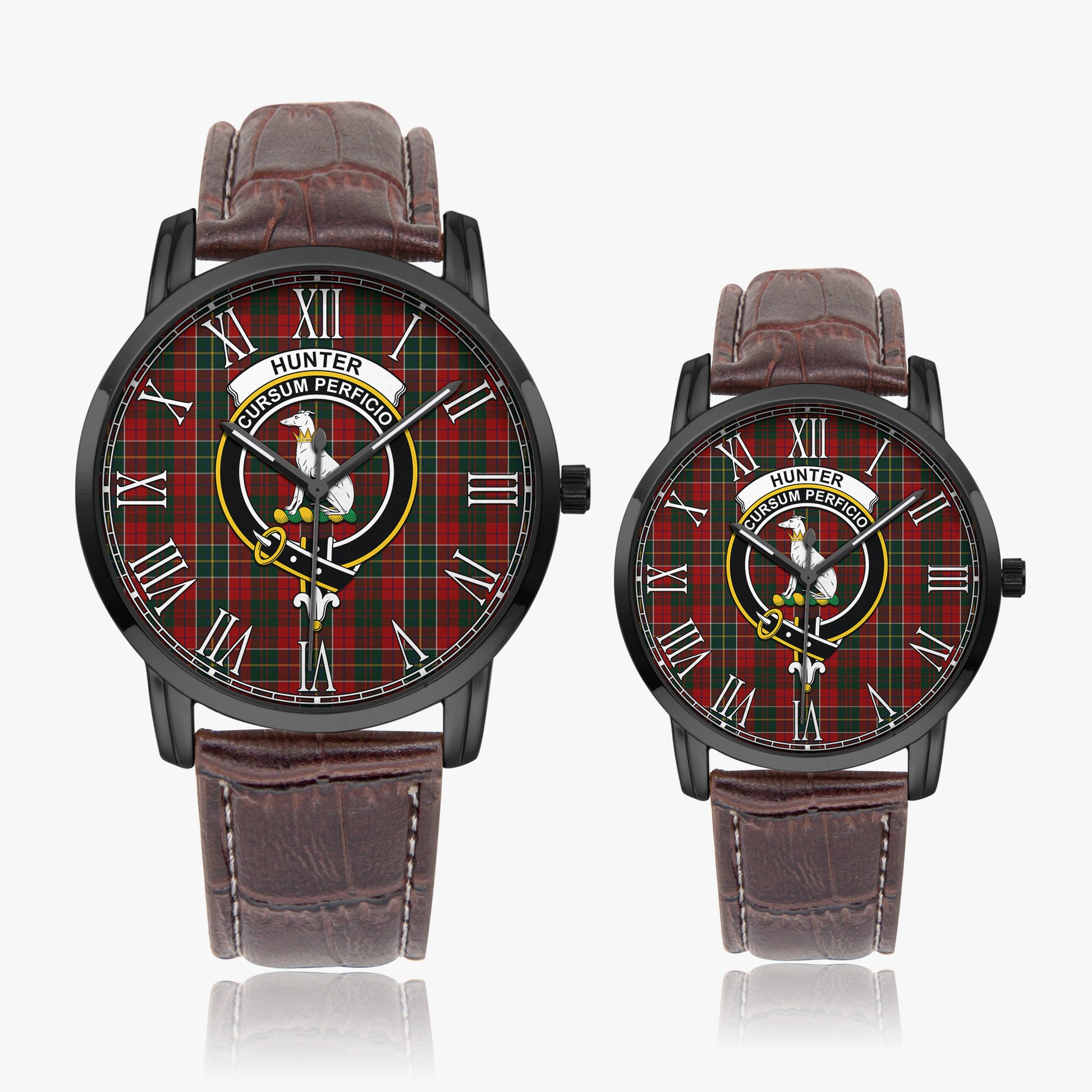 Hunter USA Tartan Family Crest Leather Strap Quartz Watch - Tartanvibesclothing