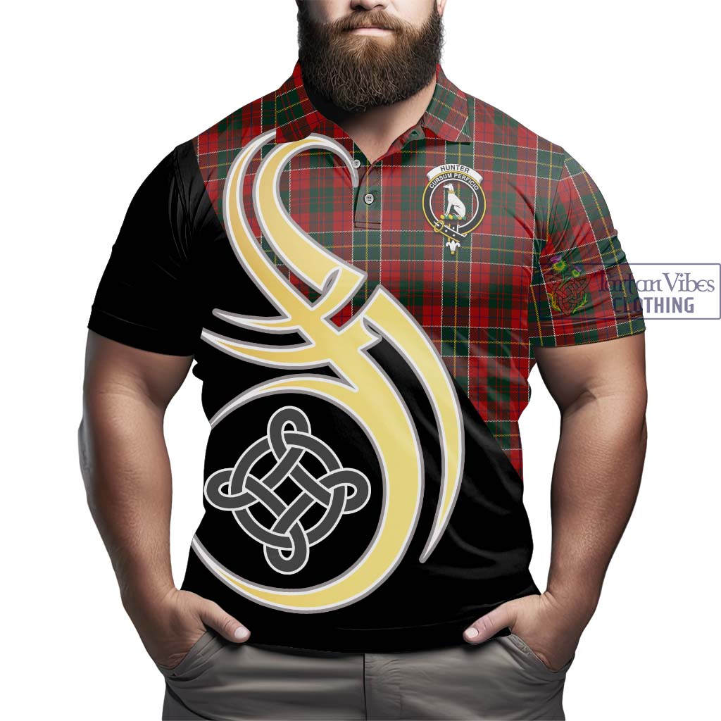 Hunter USA Tartan Polo Shirt with Family Crest and Celtic Symbol Style - Tartan Vibes Clothing