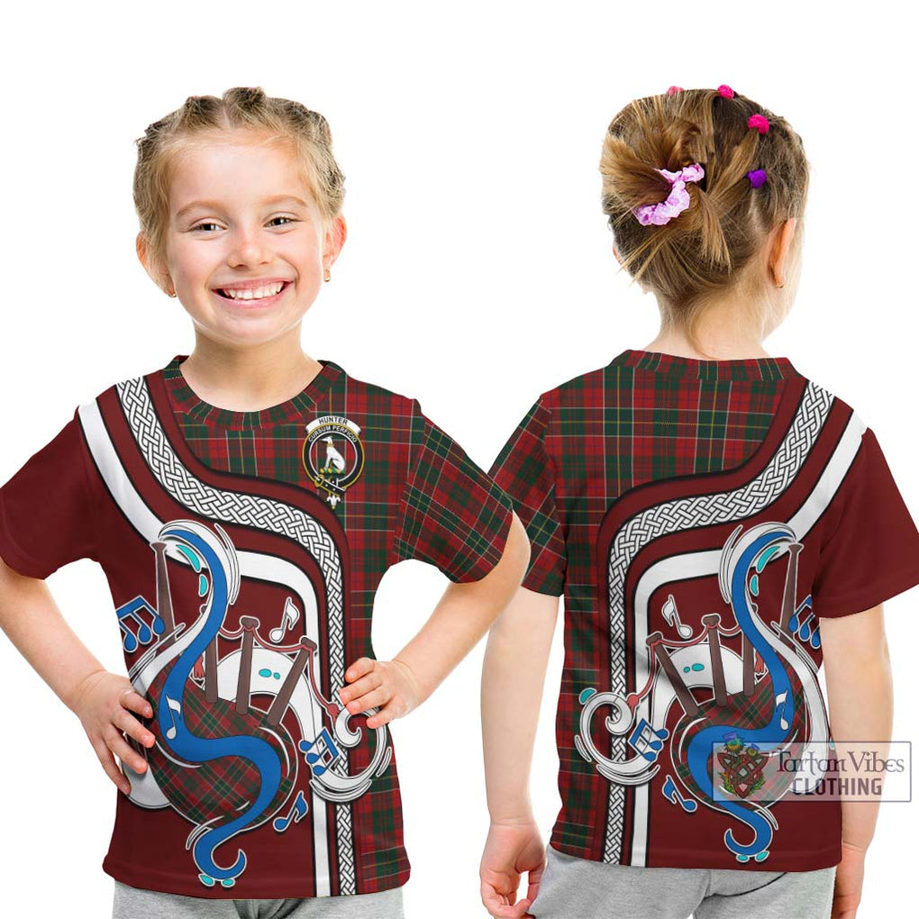 Tartan Vibes Clothing Hunter USA Tartan Kid T-Shirt with Epic Bagpipe Style