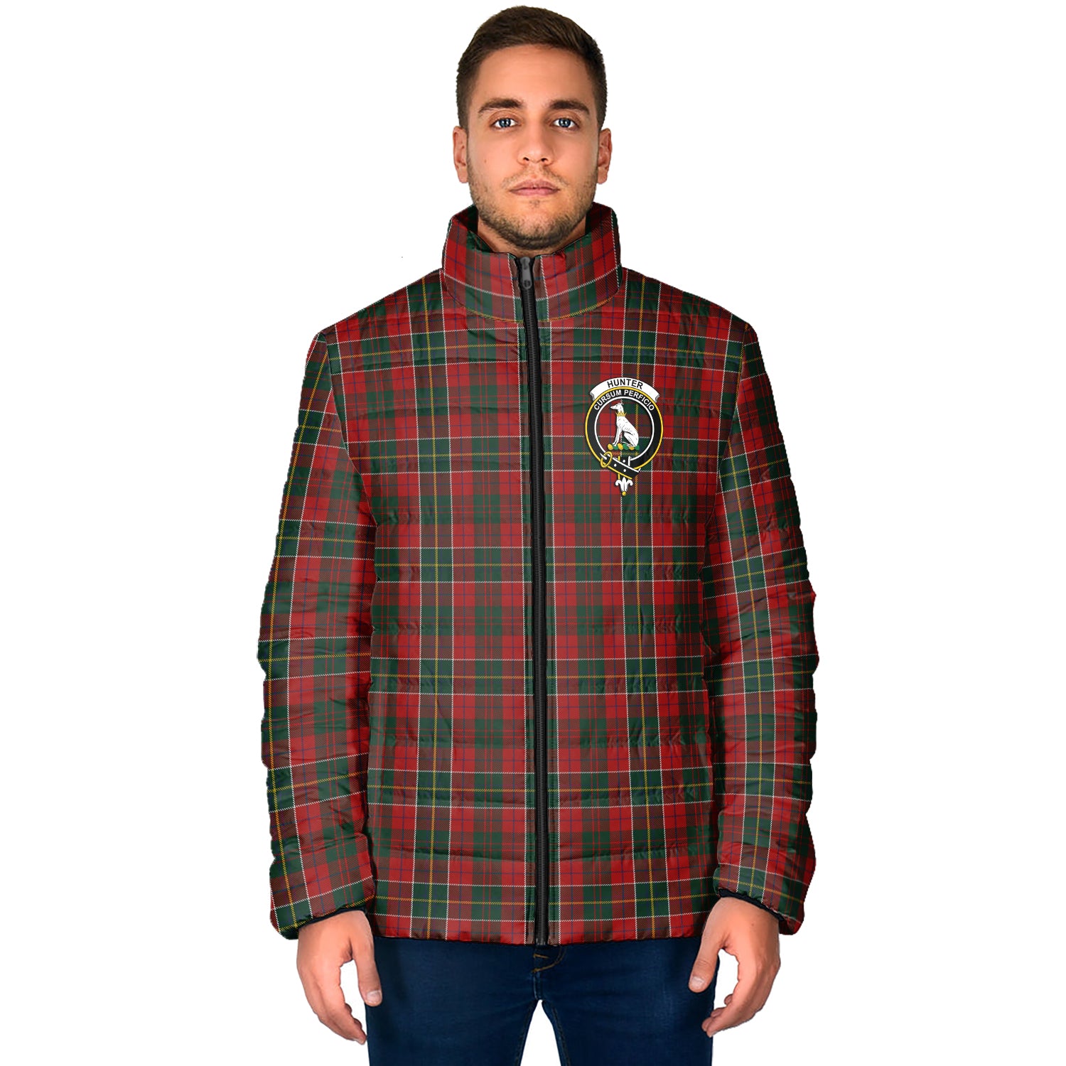 Hunter USA Tartan Padded Jacket with Family Crest - Tartan Vibes Clothing