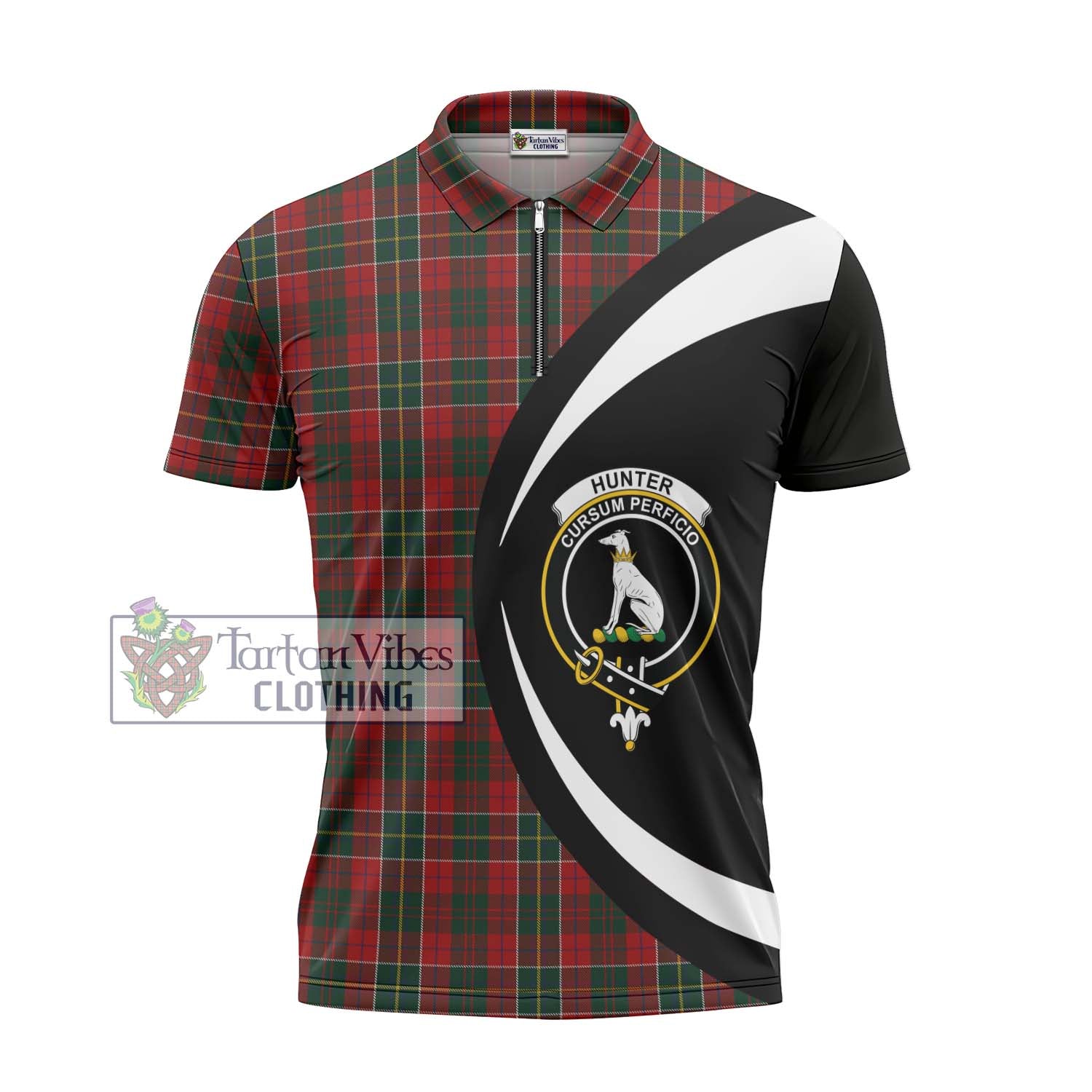 Tartan Vibes Clothing Hunter USA Tartan Zipper Polo Shirt with Family Crest Circle Style