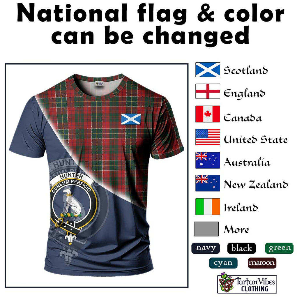 Hunter USA Tartan T-Shirt with Personalised National Flag and Family Crest Half Style - Tartanvibesclothing Shop