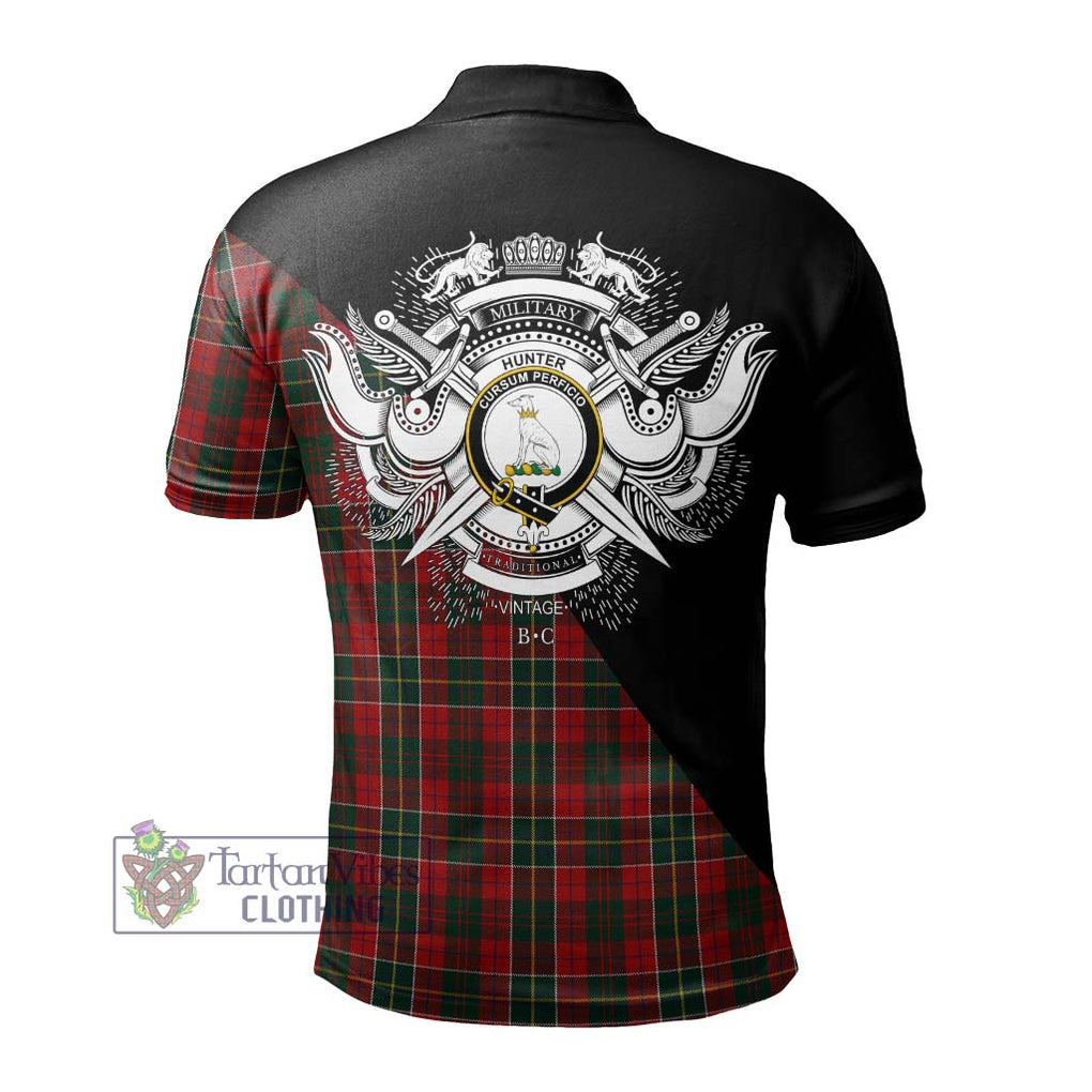 Hunter USA Tartan Polo Shirt with Family Crest and Military Logo Style - Tartanvibesclothing Shop