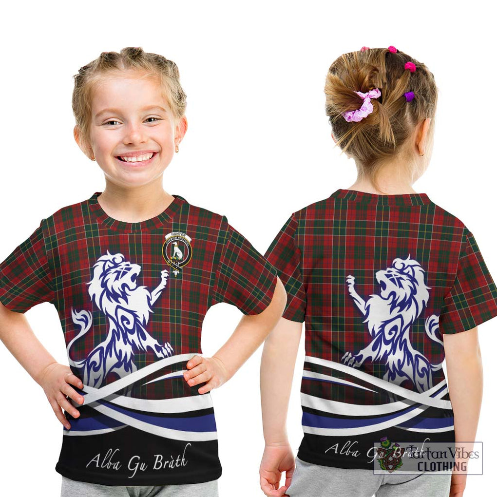 Hunter USA Tartan Kid T-Shirt with Alba Gu Brath Regal Lion Emblem - Tartanvibesclothing Shop