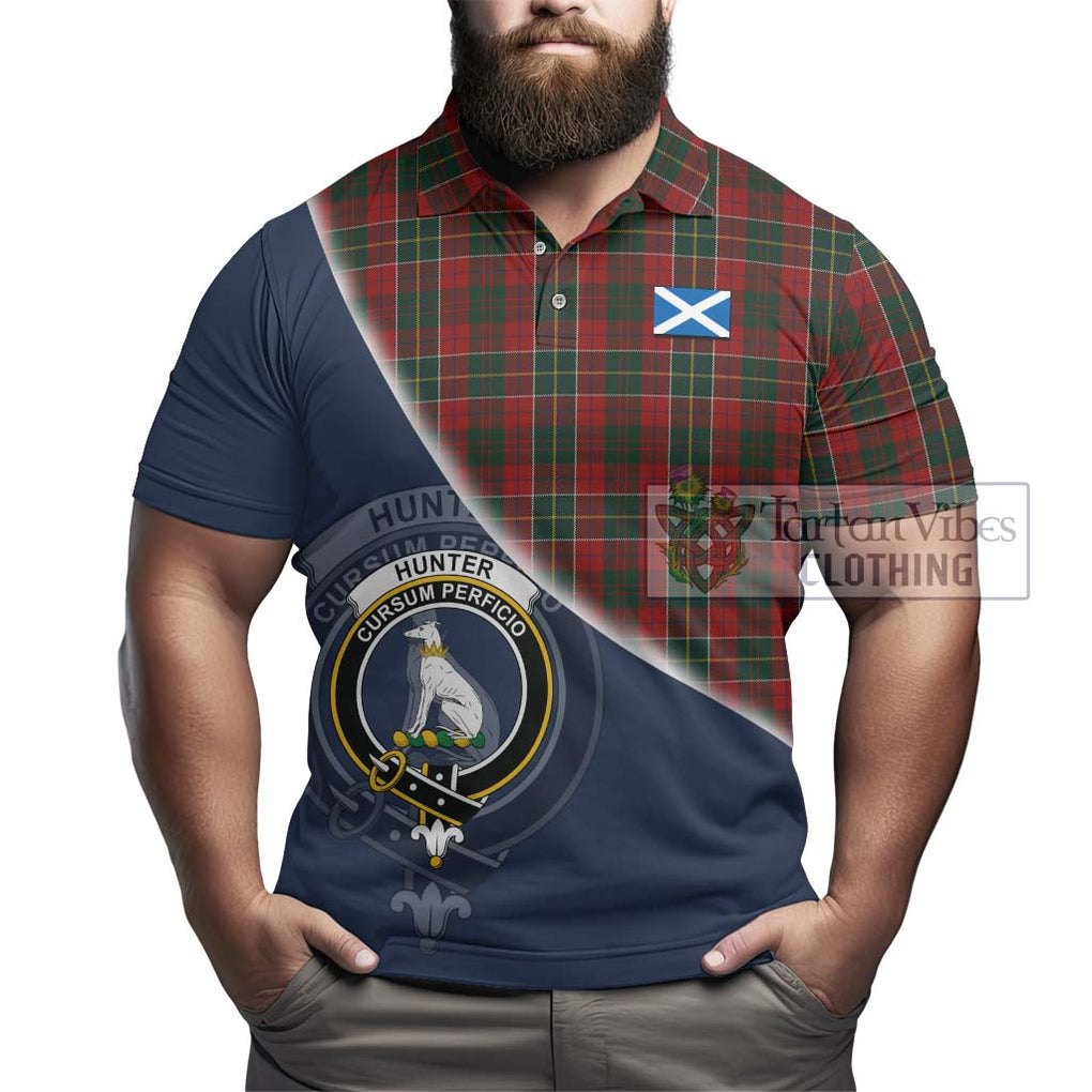 Hunter USA Tartan Polo Shirt with Personalised National Flag and Family Crest Half Style - Tartanvibesclothing Shop