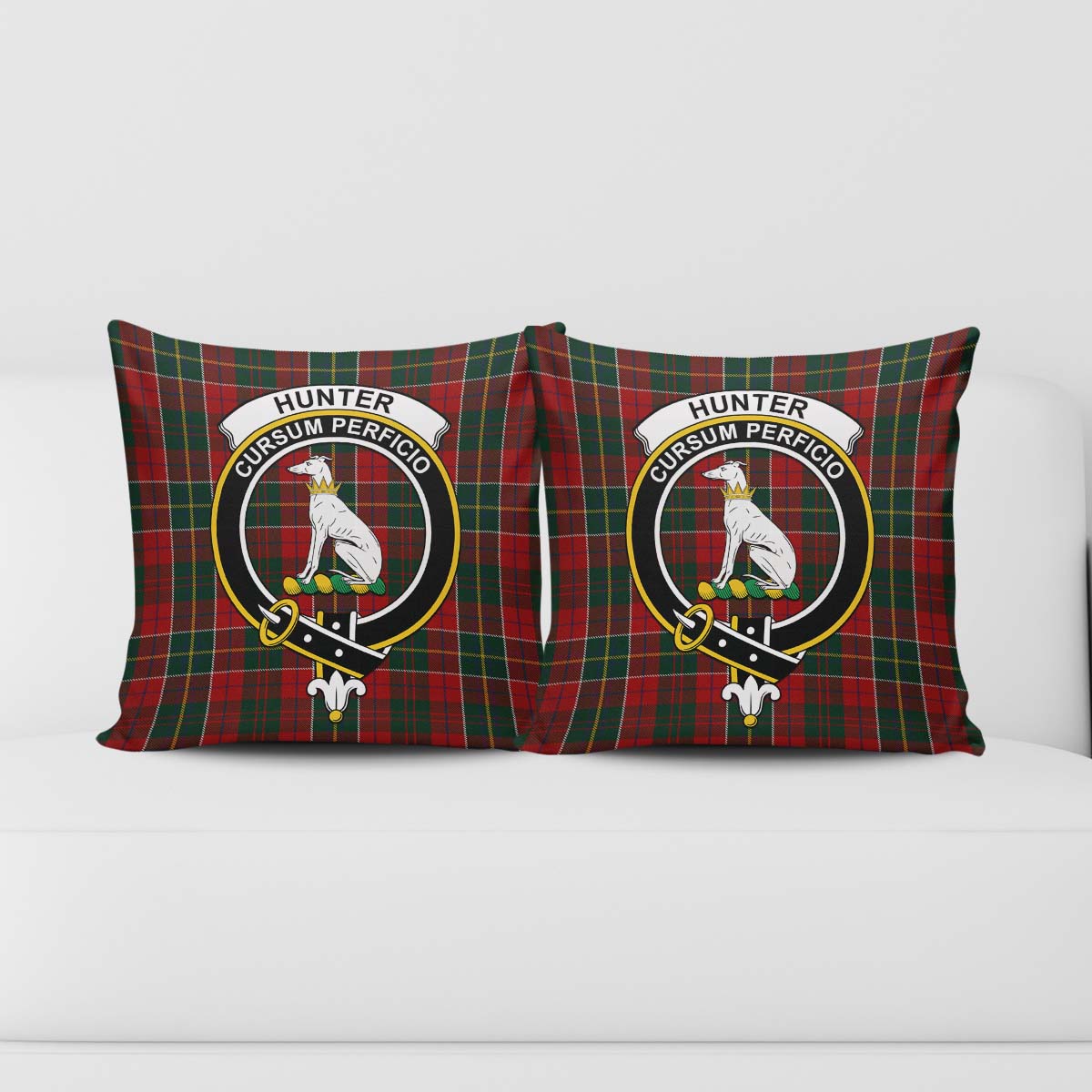 Hunter USA Tartan Pillow Cover with Family Crest - Tartanvibesclothing