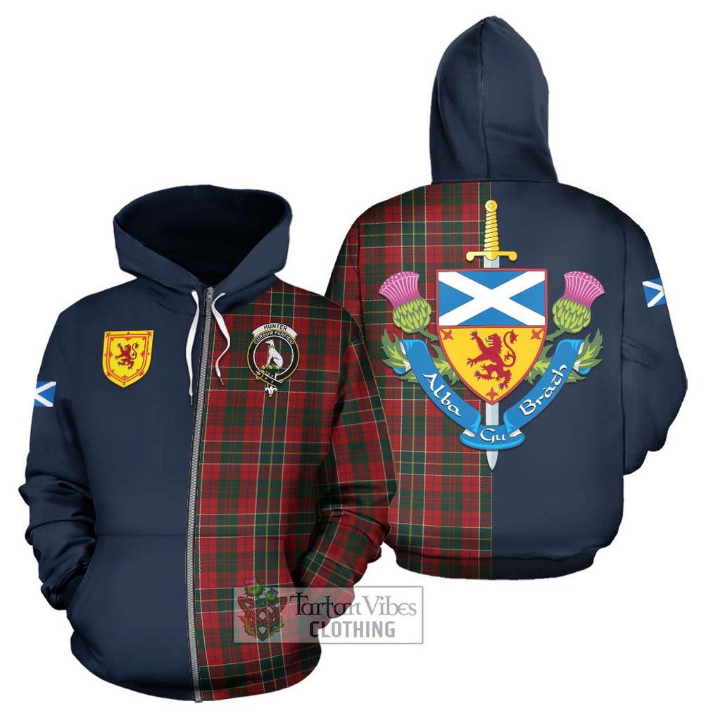 Tartan Vibes Clothing Hunter USA Tartan Hoodie with Scottish Lion Royal Arm Half Style