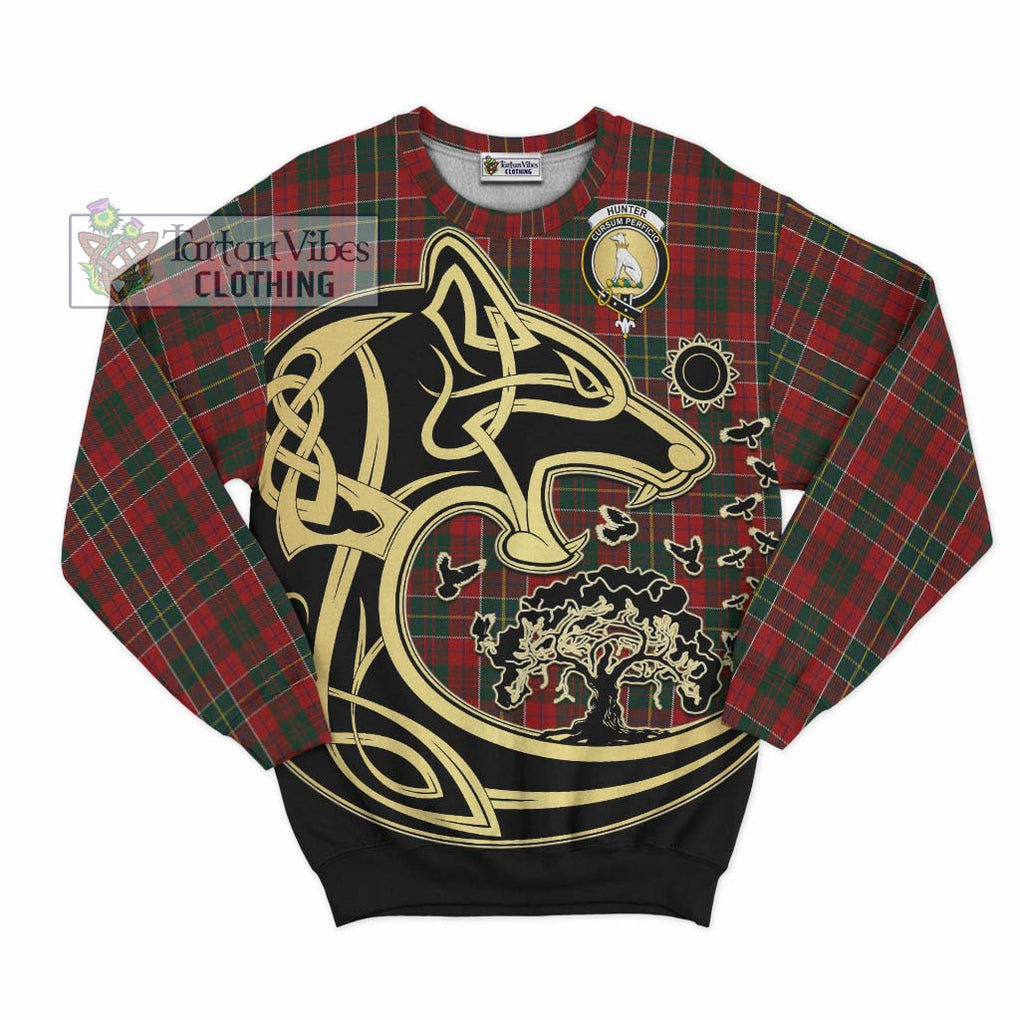 Hunter USA Tartan Sweatshirt with Family Crest Celtic Wolf Style - Tartan Vibes Clothing