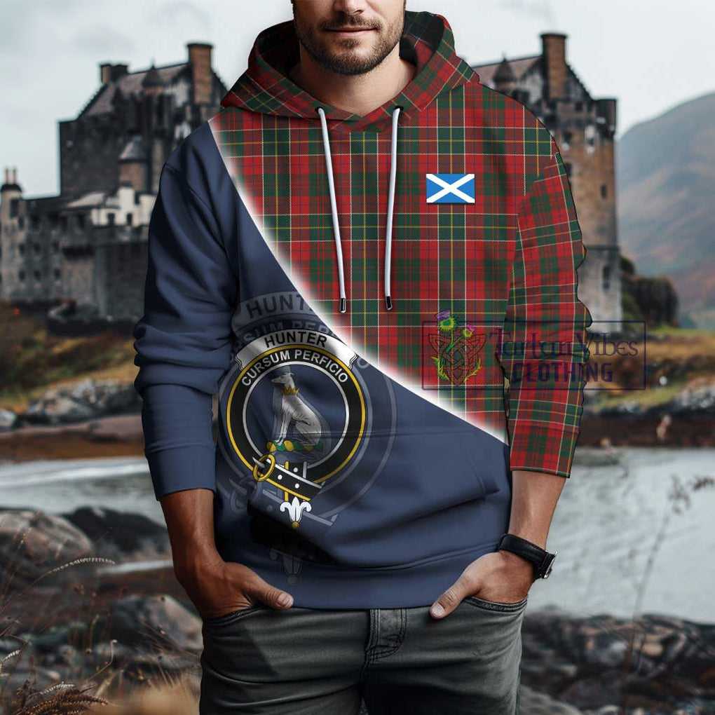 Hunter USA Tartan Hoodie with Personalised National Flag and Family Crest Half Style - Tartanvibesclothing Shop