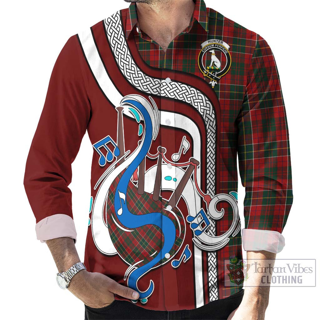 Hunter USA Tartan Long Sleeve Button Shirt with Epic Bagpipe Style - Tartanvibesclothing Shop