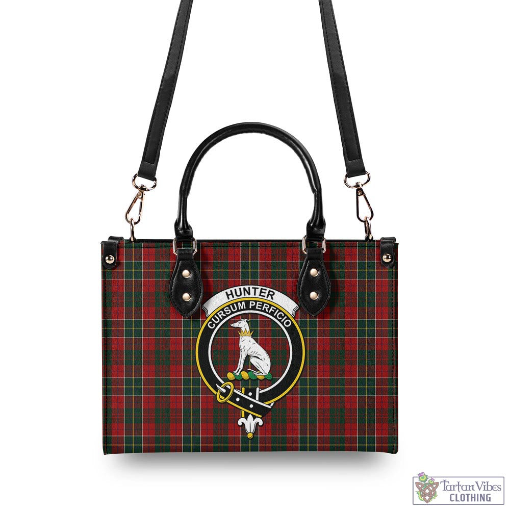 Tartan Vibes Clothing Hunter USA Tartan Luxury Leather Handbags with Family Crest