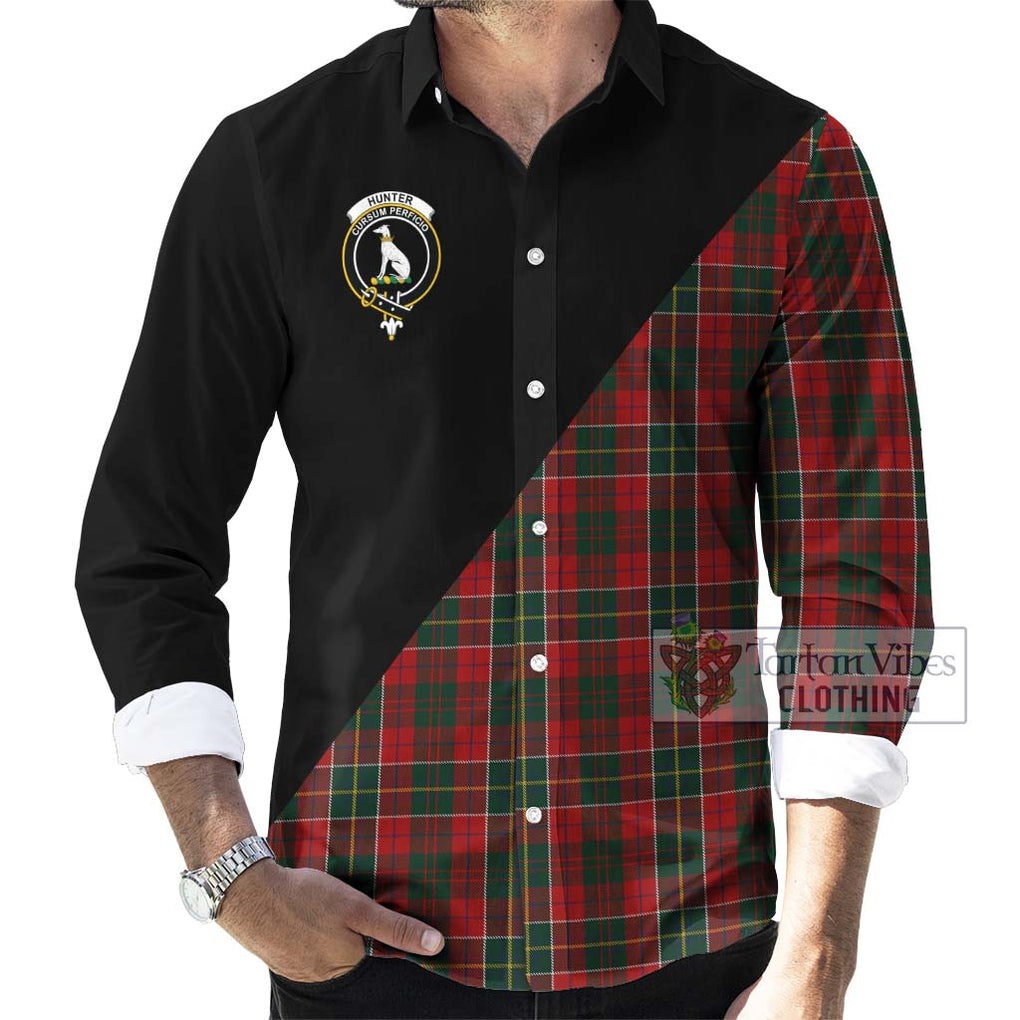 Hunter USA Tartan Long Sleeve Button Shirt with Family Crest and Military Logo Style - Tartanvibesclothing Shop