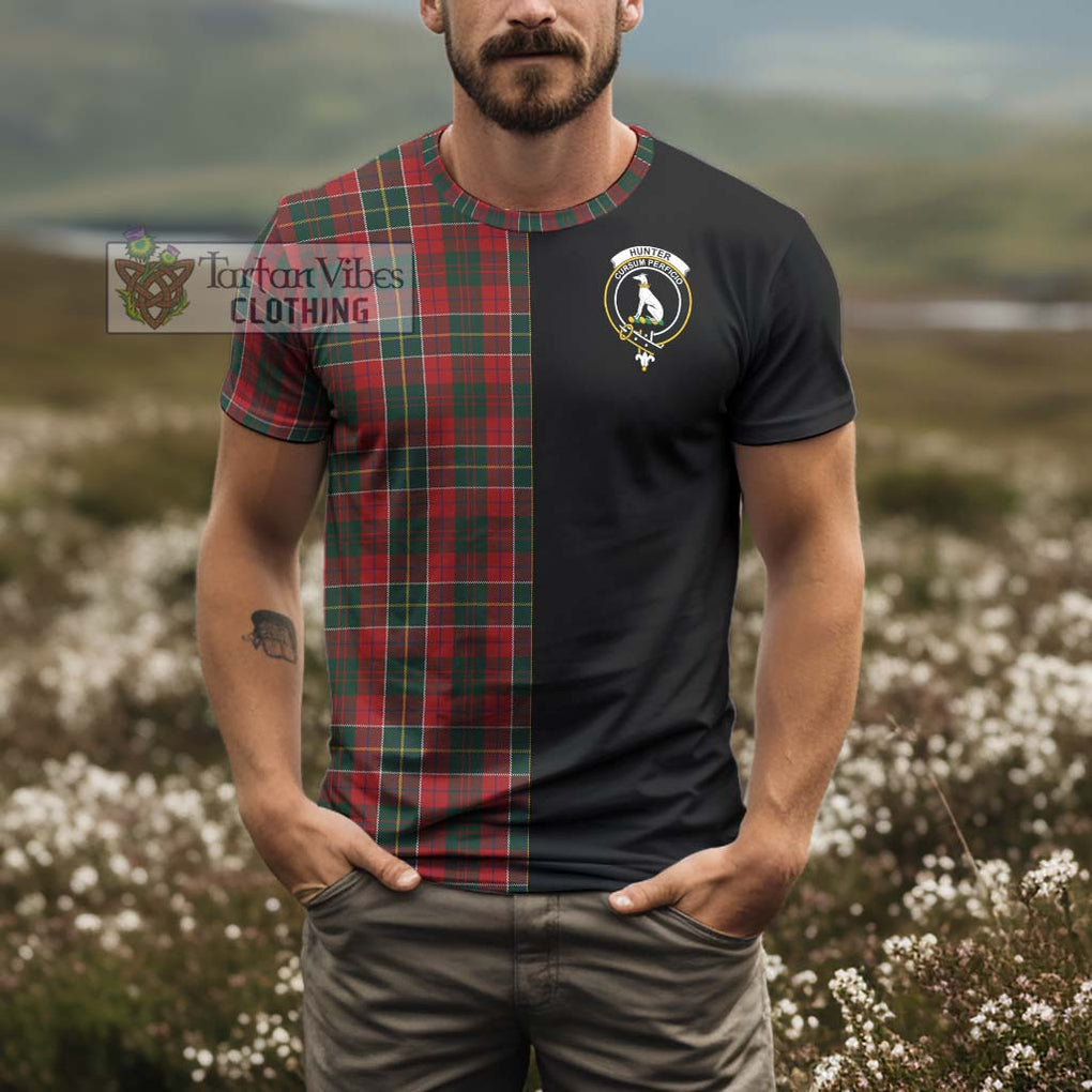 Hunter USA Tartan T-Shirt with Family Crest and Half Of Me Style - Tartanvibesclothing Shop