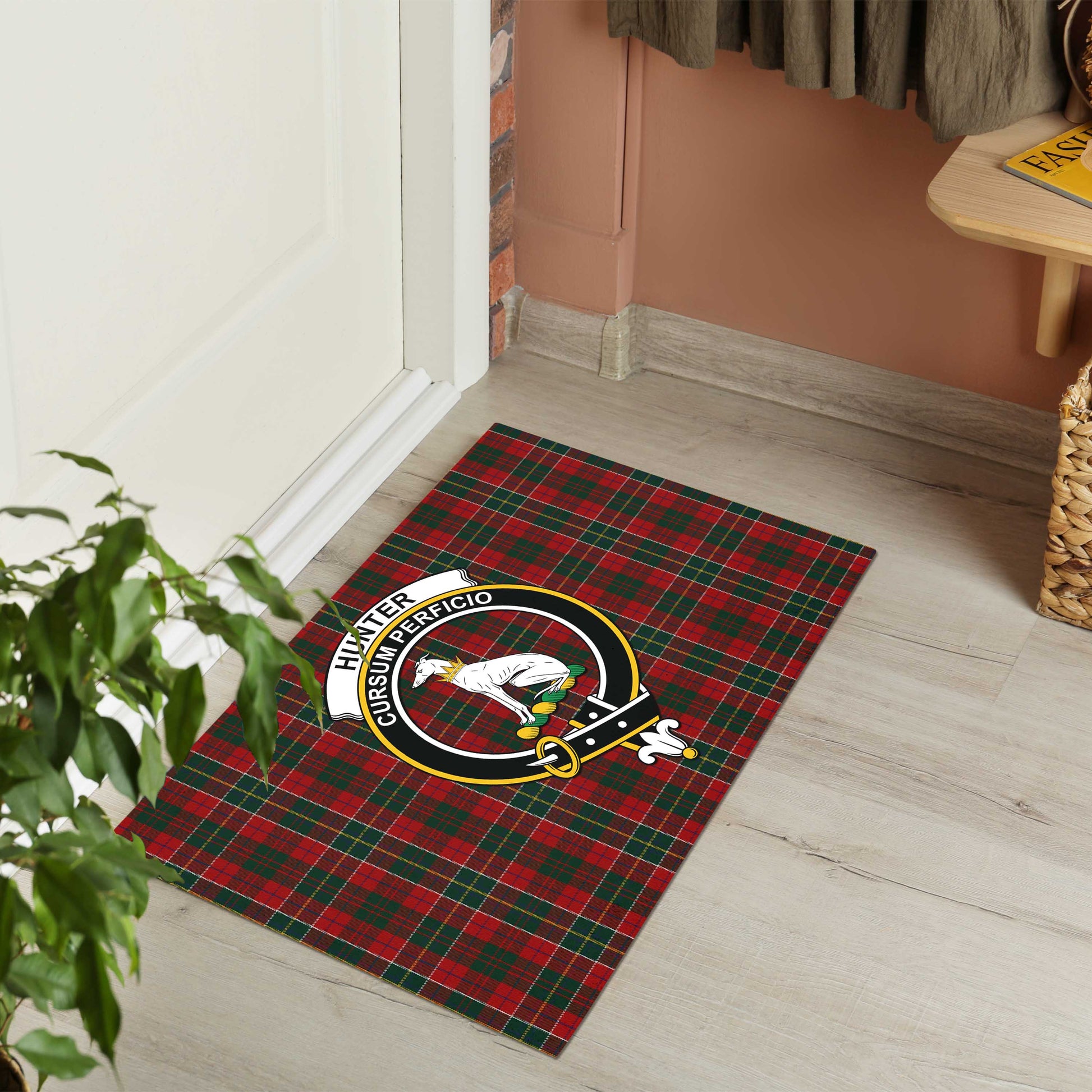 Hunter USA Tartan Door Mat with Family Crest - Tartanvibesclothing