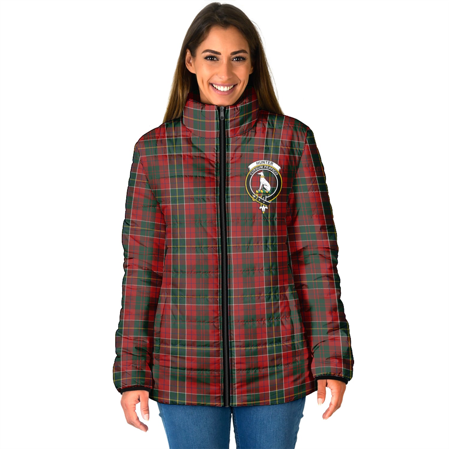 Hunter USA Tartan Padded Jacket with Family Crest - Tartan Vibes Clothing