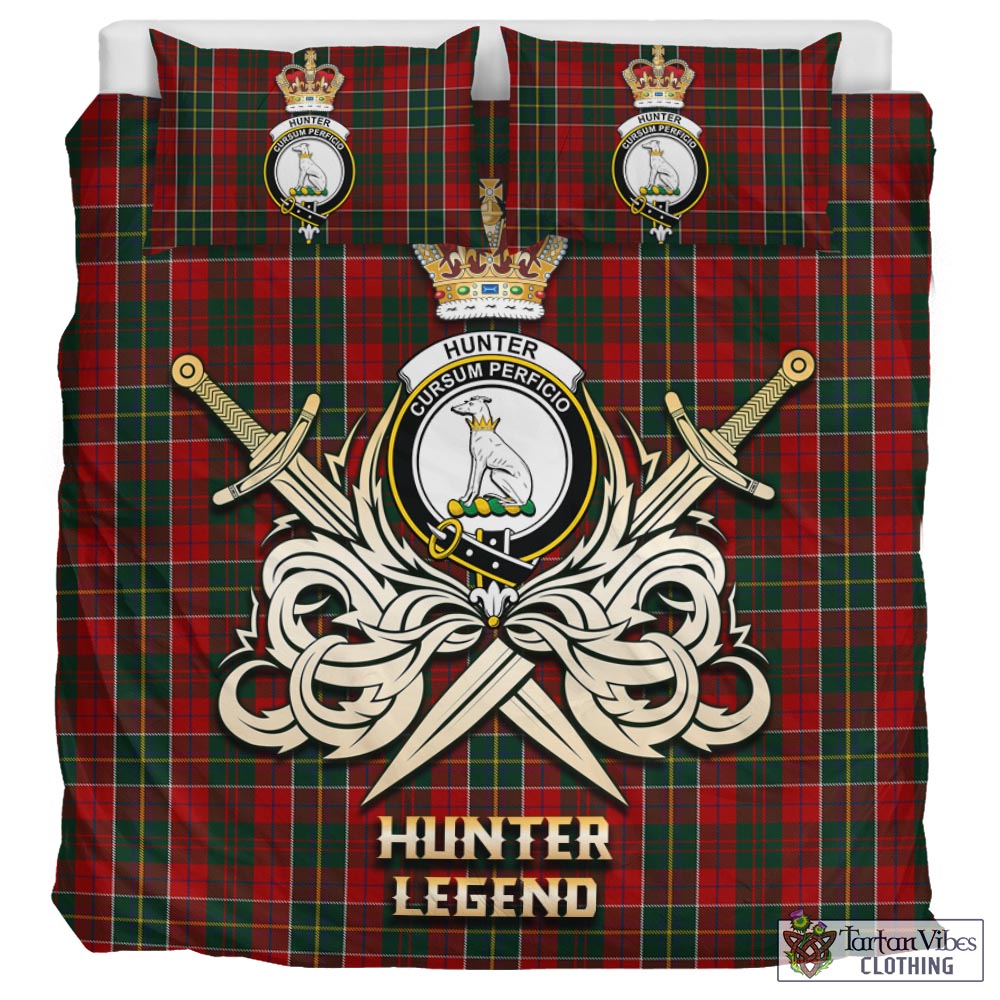 Tartan Vibes Clothing Hunter USA Tartan Bedding Set with Clan Crest and the Golden Sword of Courageous Legacy