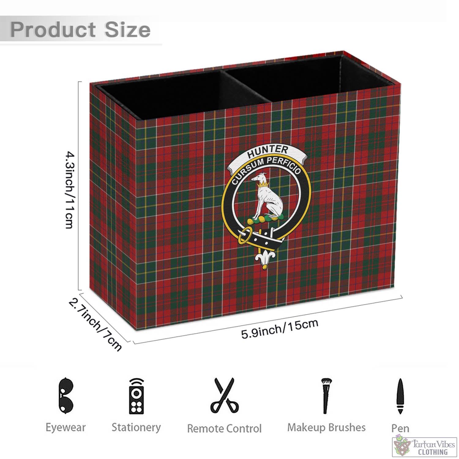 Tartan Vibes Clothing Hunter USA Tartan Pen Holder with Family Crest