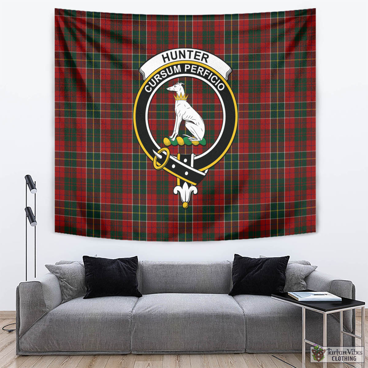 Tartan Vibes Clothing Hunter USA Tartan Tapestry Wall Hanging and Home Decor for Room with Family Crest