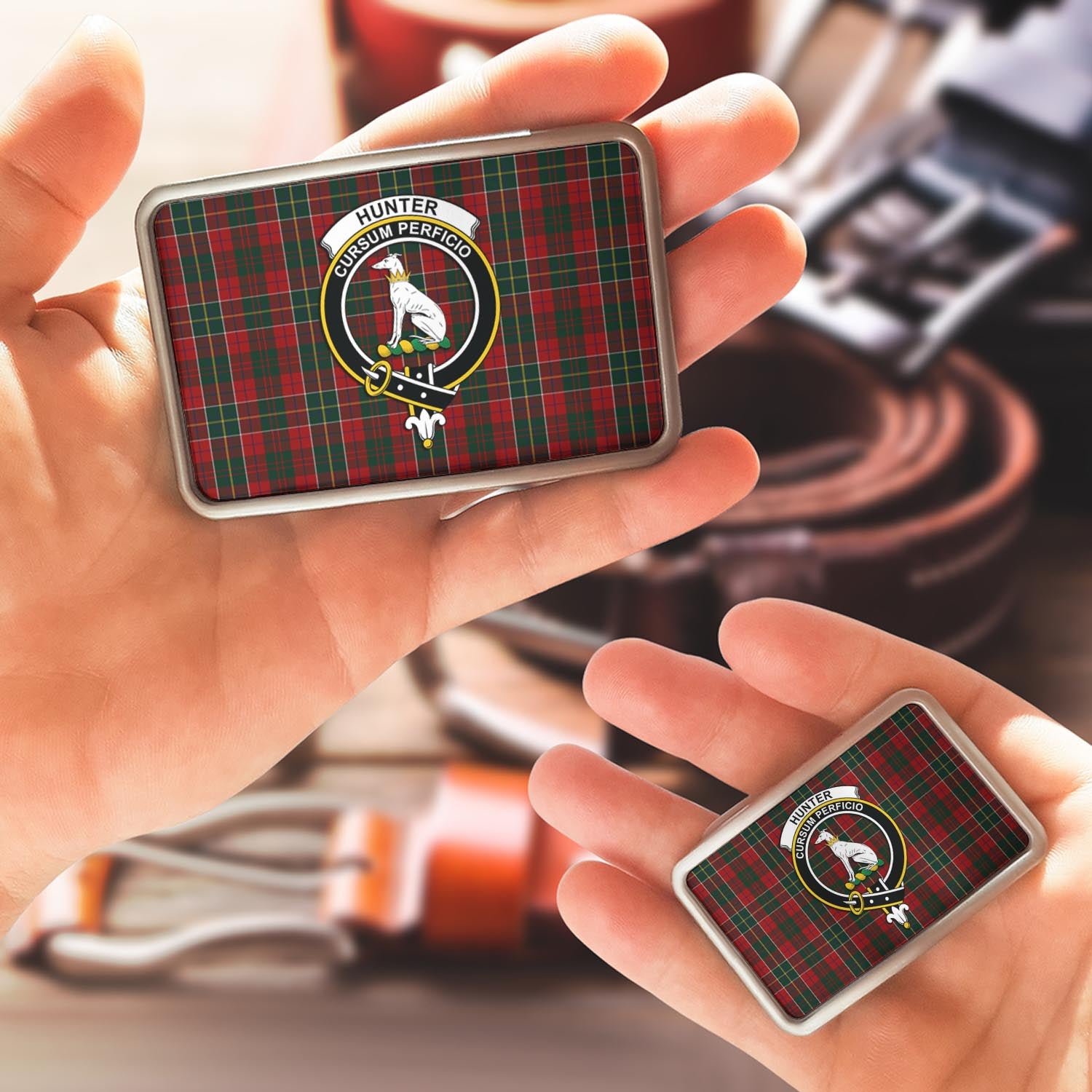 Hunter USA Tartan Belt Buckles with Family Crest - Tartanvibesclothing