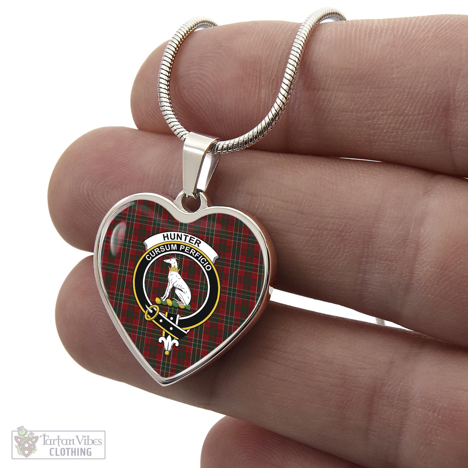 Tartan Vibes Clothing Hunter USA Tartan Heart Necklace with Family Crest