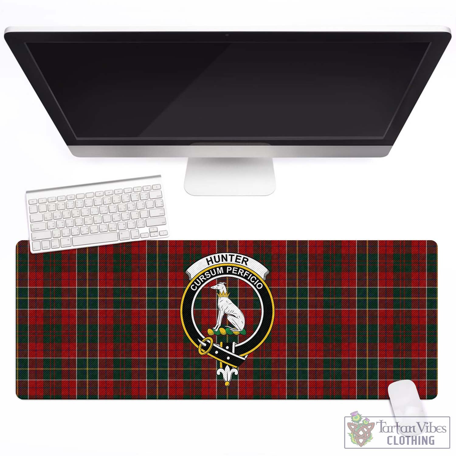 Tartan Vibes Clothing Hunter USA Tartan Mouse Pad with Family Crest