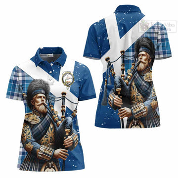 Hutton Tartan Women's Polo Shirt with Family Crest Scottish Bagpiper Vibes