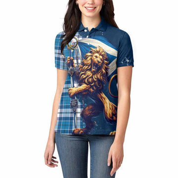 Hutton Tartan Family Crest Women's Polo Shirt with Scottish Majestic Lion Women - Tartan Vibes Clothing