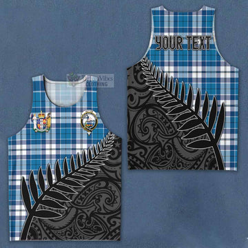 Hutton Crest Tartan Men's Tank Top with New Zealand Silver Fern Half Style Men - Tartan Vibes Clothing