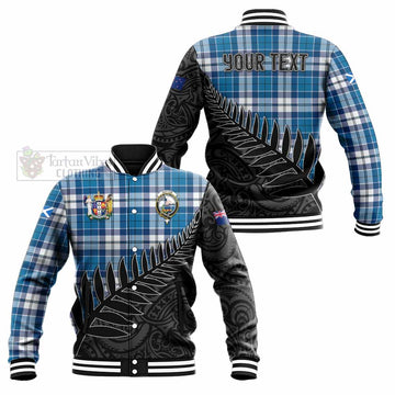 Hutton Crest Tartan Baseball Jacket with New Zealand Silver Fern Half Style Unisex - Tartan Vibes Clothing