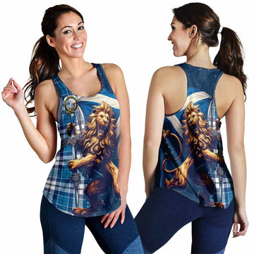 Hutton Tartan Family Crest Women's Racerback Tanks with Scottish Majestic Lion 4XL - Tartan Vibes Clothing