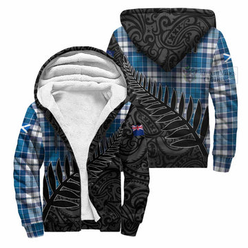 Hutton Crest Tartan Sherpa Hoodie with New Zealand Silver Fern Half Style Unisex S - Tartan Vibes Clothing