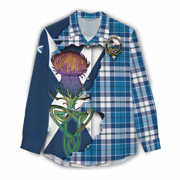 Hutton Tartan Family Crest Women's Casual Shirt Scottish Thistle Celtic Inspired Female - Tartan Vibes Clothing