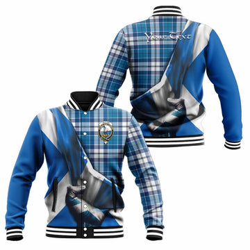 Hutton Tartan Baseball Jacket with Family Crest Scotland Patriotic Style Unisex - Tartan Vibes Clothing