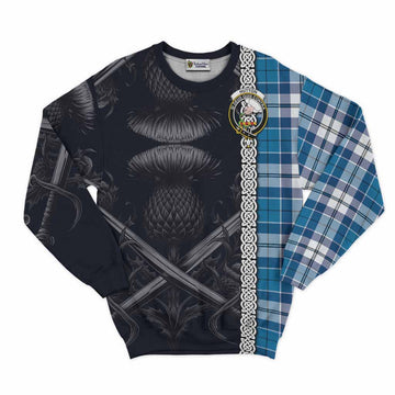 Hutton Tartan Sweatshirt with Family Crest Cross Sword Thistle Celtic Vibes Unisex - Tartan Vibes Clothing