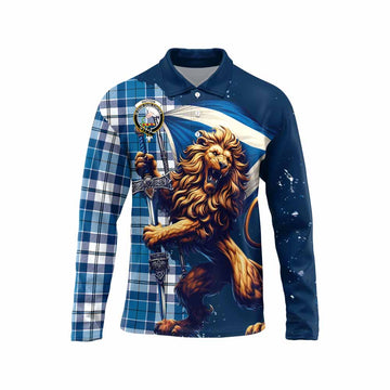 Hutton Tartan Family Crest Long Sleeve Polo Shirt with Scottish Majestic Lion Unisex - Tartan Vibes Clothing