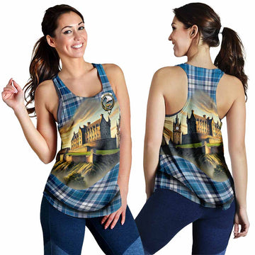 Hutton Tartan Family Crest Women's Racerback Tanks with Scottish Ancient Castle Style 4XL - Tartan Vibes Clothing
