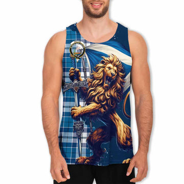 Hutton Tartan Family Crest Men's Tank Top with Scottish Majestic Lion Men - Tartan Vibes Clothing