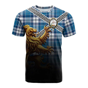 Hutton Crest Tartan Cotton T-shirt with Golden Lion Emblem Celtic Style Kid's Shirt - Tartan Vibes Clothing