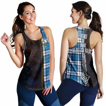 Hutton Tartan Family Crest Women's Racerback Tanks Alba Gu Brath Be Brave Lion Ancient Style 4XL - Tartan Vibes Clothing
