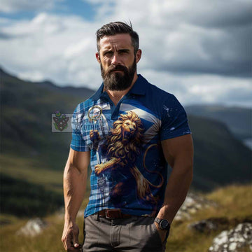 Hutton Tartan Family Crest Men's Polo Shirt with Scottish Majestic Lion - Tartan Vibes Clothing