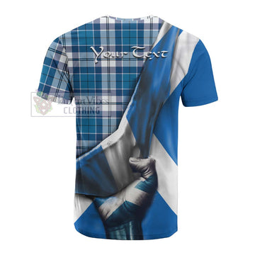 Hutton Tartan Cotton T-shirt with Family Crest Scotland Patriotic Style - Tartan Vibes Clothing