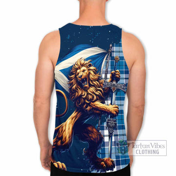 Hutton Tartan Family Crest Men's Tank Top with Scottish Majestic Lion - Tartan Vibes Clothing