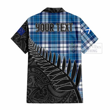Hutton Crest Tartan Hawaiian Shirt with New Zealand Silver Fern Half Style - Tartan Vibes Clothing