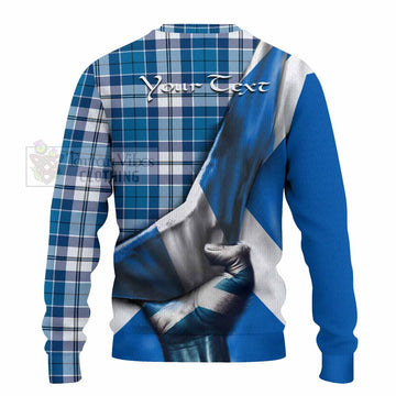 Hutton Tartan Knitted Sweater with Family Crest Scotland Patriotic Style - Tartan Vibes Clothing