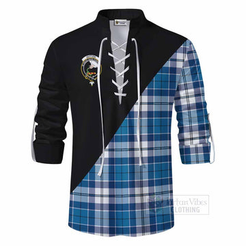 Hutton Tartan Ghillie Kilt Shirt with Family Crest and Military Logo Style - Tartan Vibes Clothing