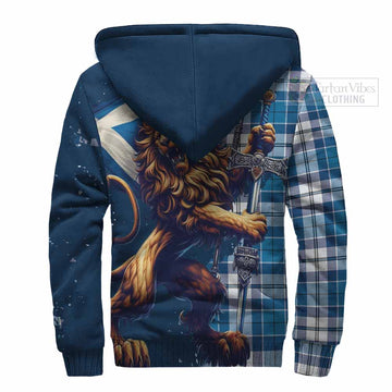 Hutton Tartan Family Crest Sherpa Hoodie with Scottish Majestic Lion - Tartan Vibes Clothing