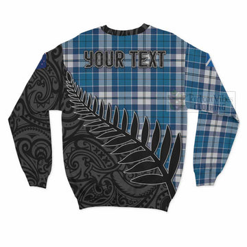 Hutton Crest Tartan Sweatshirt with New Zealand Silver Fern Half Style - Tartan Vibes Clothing