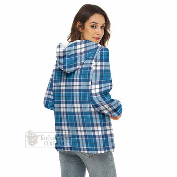 Hutton Tartan Women's Borg Fleece Hoodie with Half Zip with Family Crest - Tartan Vibes Clothing